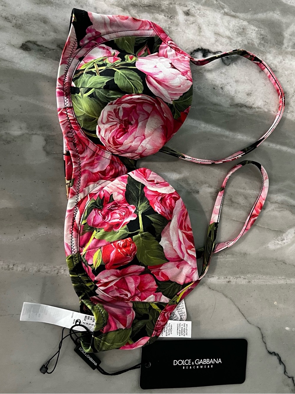 NWT Dolce & Gabbana Rose Floral Balconette Bikini Top S